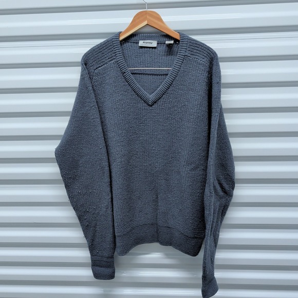 Regency Enro XL Tall Mens Blue Gray V-Neck 100% Pure Wool Shaker Knit Sweater — photo 3